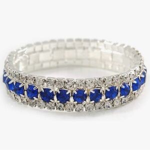 Avalaya Royal Blue/Clear Diamante Flex Bracelet (Silver Tone Metal)